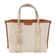 Tory Burch Canvas Triple-Compartment Tote Väska Beige, Dam