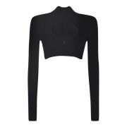 Courrèges Svart Ribbstickad Sweatshirt med Broderad Logotyp Black, Dam