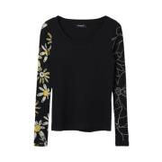 Desigual Round-neck Knitwear Black, Dam