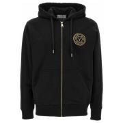 Versace Jeans Couture Logo-broderad Dragkedja Hoodie Tröja Black, Herr