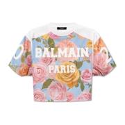 Balmain Blommig crop top Multicolor, Dam