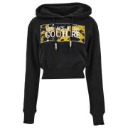 Versace Jeans Couture Svart Cropped Hoodie Sweater Black, Dam
