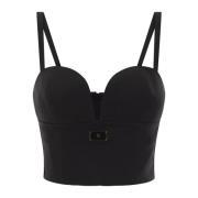 Elisabetta Franchi Stretch crepe bustier topp med emaljerad logoplaket...