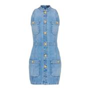 Balmain Short denim dress Blue, Dam