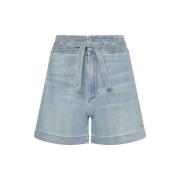 Tommy Hilfiger Högmidjade Jeansshorts med Bälte Blue, Dam