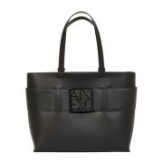 Armani Exchange Medium Shopper Bag med Ton-i-Ton Monogram Black, Dam