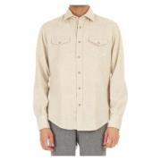 Eleventy Velvet Western Denim Skjorta Beige, Herr