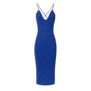 Elisabetta Franchi Indigo Midi Klänning med Rhinestone Bokstäver Blue,...