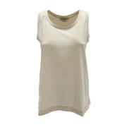 Max Mara Studio Madonna Hals Bomull Tank Top Beige, Dam