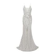 Balmain Polka Dots tryckt maxi klänning White, Dam