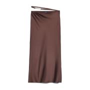 Jacquemus Guld Logo Satin Midi Kjol Brown, Dam