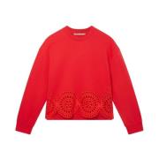 Stella McCartney Broderie Anglaise detalj Sweatshirt Ss23 Red, Dam