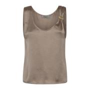 Blumarine Lyxig Satin Guld Ring Topp Brown, Dam