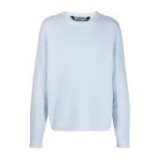 Palm Angels Round-neck Knitwear Blue, Herr