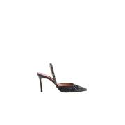 Carolina Herrera Kristall Initialer Satin Klackar Black, Dam