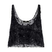 Elisabetta Franchi Broderad Tulpan Crop Top Black, Dam