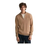 Gant Klassisk Bomull Piqué Halv Zip Tröja Beige, Herr