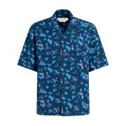Marni Kortärmad Bowling Skjorta med Dripping-Print Blue, Herr