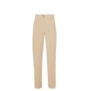 Liu Jo Randig Linneblandning Slim-fit Byxor Beige, Dam