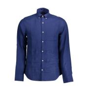 Gant Blå Linne Slim Skjorta med Brodyr Blue, Dam