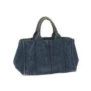 Prada Vintage Pre-owned Canvas handvskor Blue, Dam