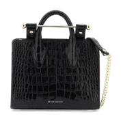 Strathberry Krokodilpräglad Nano Tote läderväska Black, Dam