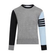 Thom Browne Klassisk Crewneck Pullover i Ljusblå Multicolor, Herr