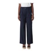 Woolrich Wide Leg Bomullsbyxor med Elastisk Midja Blue, Dam