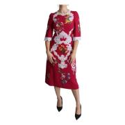 Dolce & Gabbana Röd Blommig Broderad Sheath Midi Klänning Multicolor, ...