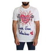 Dolce & Gabbana Romantisk Heart Print Crew Neck Tee White, Herr