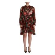 Dolce & Gabbana Röd Blommig Silke Mini Klänning Multicolor, Dam