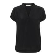 InWear Svart V-ringad löst sittande blus Black, Dam