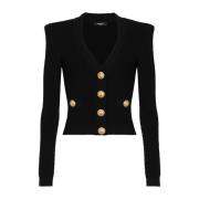 Balmain Knäppt stickad kofta Black, Dam