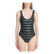 Balmain Iconic Stripes Swimsuit Black, Dam