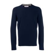 Brunello Cucinelli Lyxig Crew Neck Stickad Tröja för Män Blue, Herr