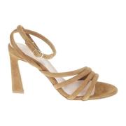 Anna F. Strappy Suede Sandal med Ankelrem Brown, Dam