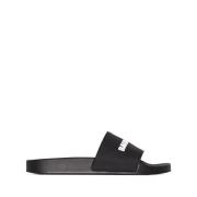 Balenciaga Svarta Logo Pool Slides Sandaler Black, Dam