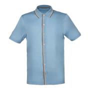 Gran Sasso Celeste Bowling Skjorta med Beige och Brun Kontrast Blue, H...