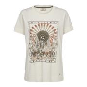 MOS Mosh Grafiskt Tryck Tee Top med Paljetter Beige, Dam