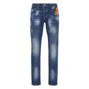 Philipp Plein Stone Washed Slim-Fit Jeans Blue, Herr