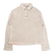 Siedrés Oversized Polo Stickad Topp med Logo Patch Beige, Dam