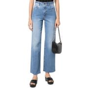 Pinko Högmidjade vida ben denim jeans Blue, Dam