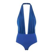 Elisabetta Franchi Blå Lurex Draperad Body Blue, Dam