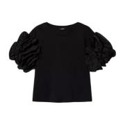 Twinset Svart T-shirt med Vertikala Volanger Black, Dam