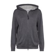 Brunello Cucinelli Grå Silke-Bomull Hoodie Tröja Gray, Dam