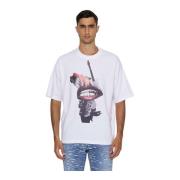 John Richmond Grafisk Rund Hals T-shirt White, Herr