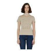 John Richmond Front Print Rund Hals Slim Fit T-shirt Beige, Dam