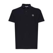 Stone Island Svart Polo Tröja med Kompass Logo Blue, Herr