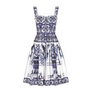 Dolce & Gabbana Geometriskt Tryck Bomullsklänning Blue, Dam