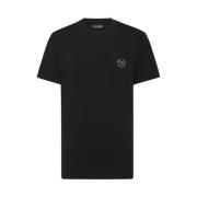 Plein Sport Herr Bomull T-shirt med Plastplakett Black, Herr